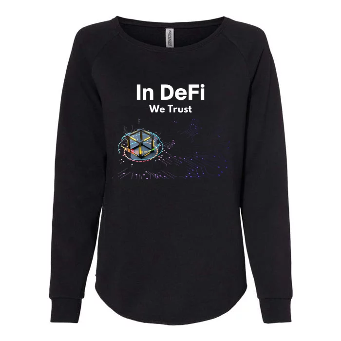 In DeFi We Trust Cryptocurrency Bitcoin Ethereum Blockchain Womens California Wash Sweatshirt