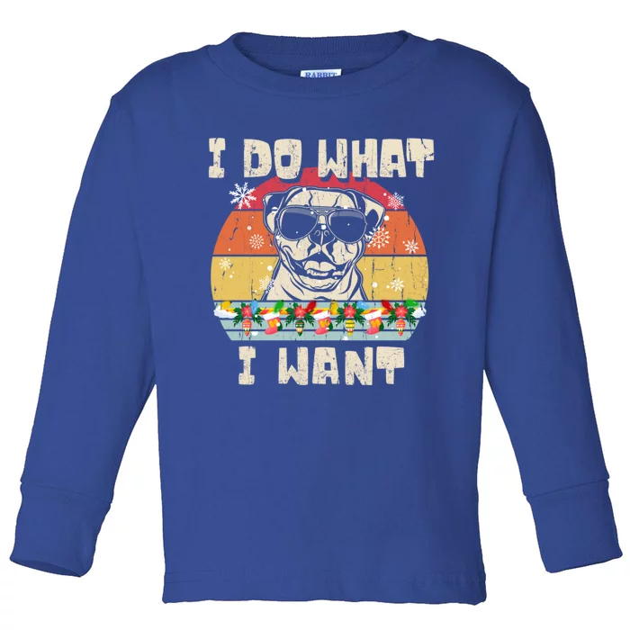 I Do What I Want American Bulldog Retro Christmas Style Gift Toddler Long Sleeve Shirt