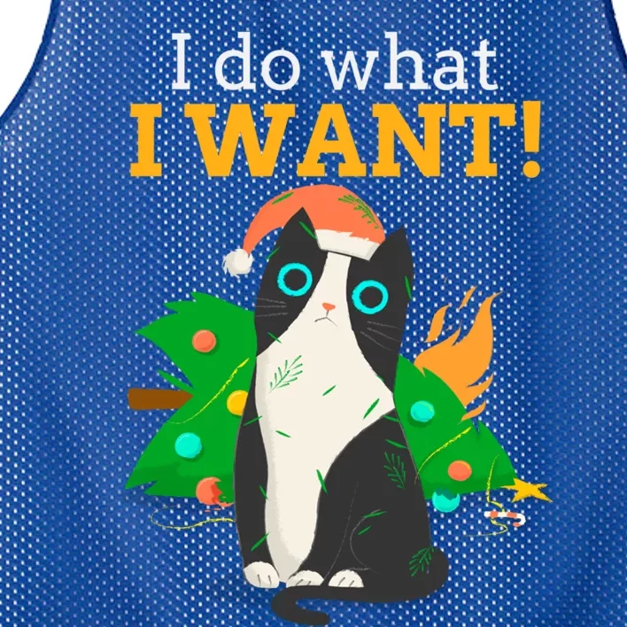 I Do What I Want Cat Christmas Funny Graphic Great Gift Mesh Reversible Basketball Jersey Tank