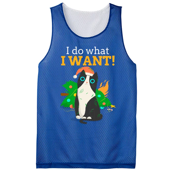 I Do What I Want Cat Christmas Funny Graphic Great Gift Mesh Reversible Basketball Jersey Tank