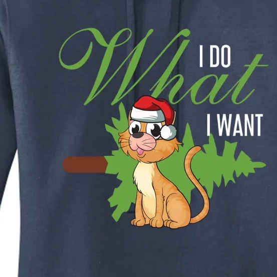 I Do What I Want Cat Wearing Santa Hat Sarcastic Christmas Gift Women's Pullover Hoodie