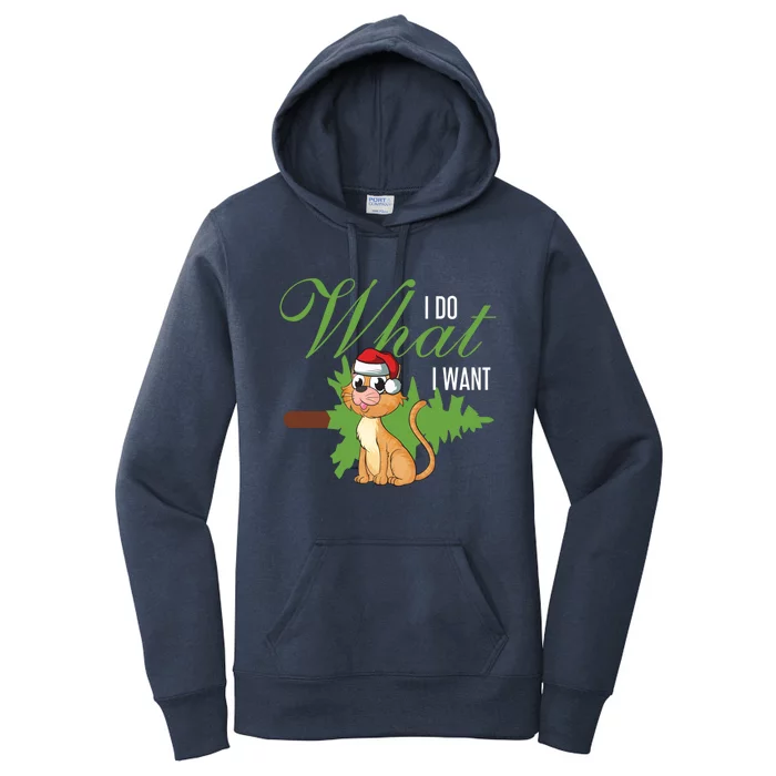 I Do What I Want Cat Wearing Santa Hat Sarcastic Christmas Gift Women's Pullover Hoodie