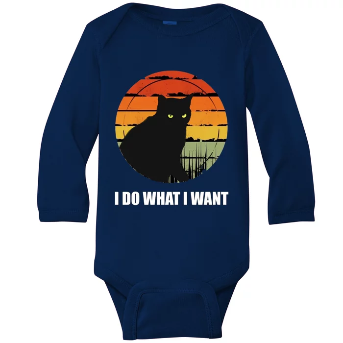 I Do What I Want Vintage Funny Cagreat Gift For Cat Dad/mom Gift Baby Long Sleeve Bodysuit