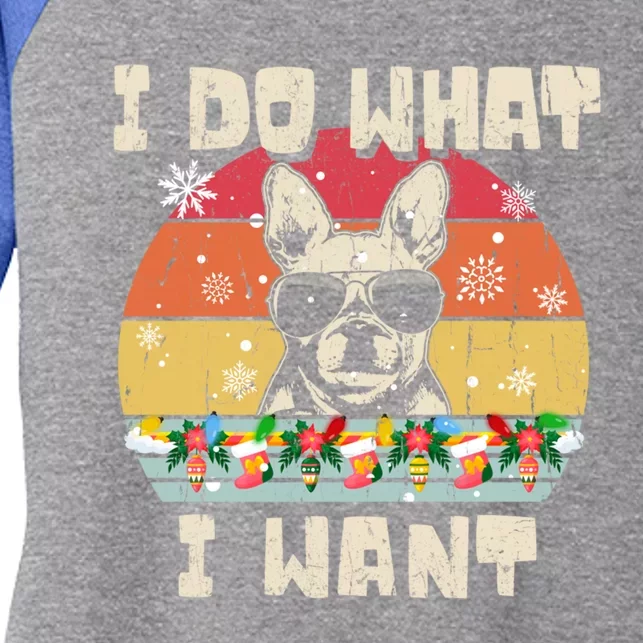 I Do What I Want Frenchie Retro Christmas Style Funny Gift Women's Tri-Blend 3/4-Sleeve Raglan Shirt