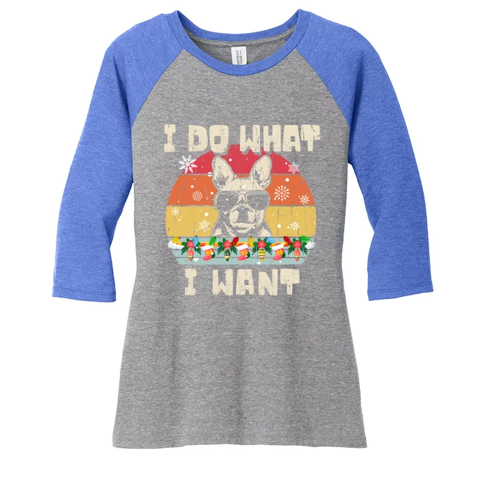 I Do What I Want Frenchie Retro Christmas Style Funny Gift Women's Tri-Blend 3/4-Sleeve Raglan Shirt