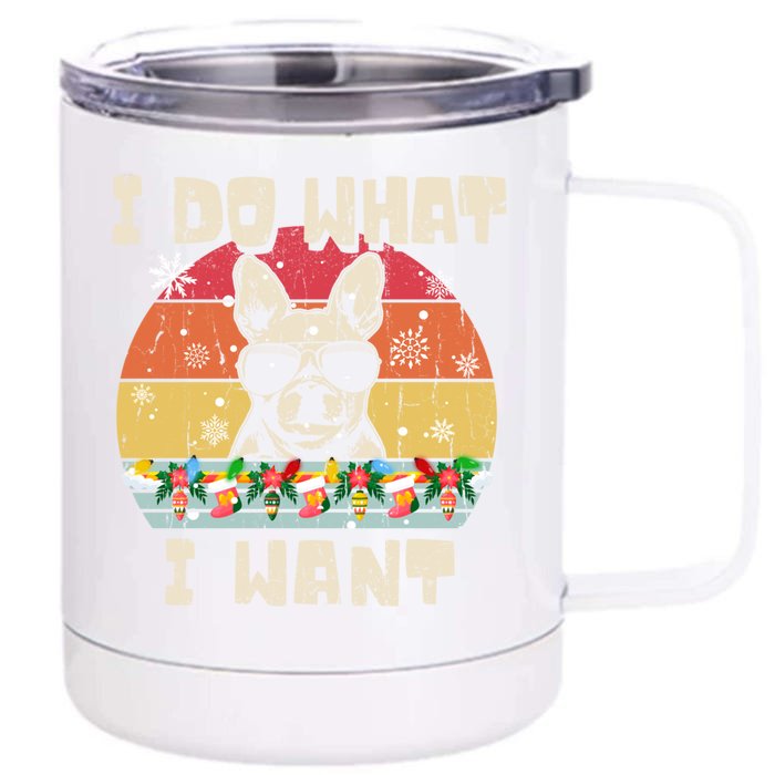 I Do What I Want Frenchie Retro Christmas Style Funny Gift Front & Back 12oz Stainless Steel Tumbler Cup