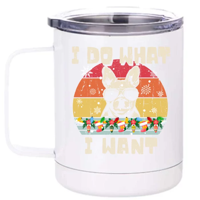 I Do What I Want Frenchie Retro Christmas Style Funny Gift Front & Back 12oz Stainless Steel Tumbler Cup