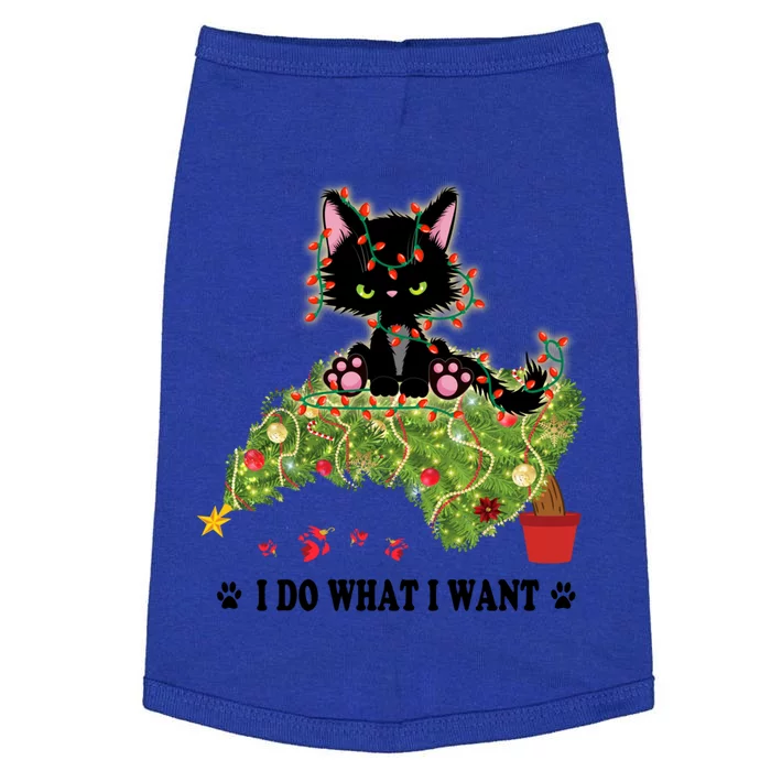 I Do What I Want Funny Black Cat Lover Christmas Tree Gift Doggie Tank