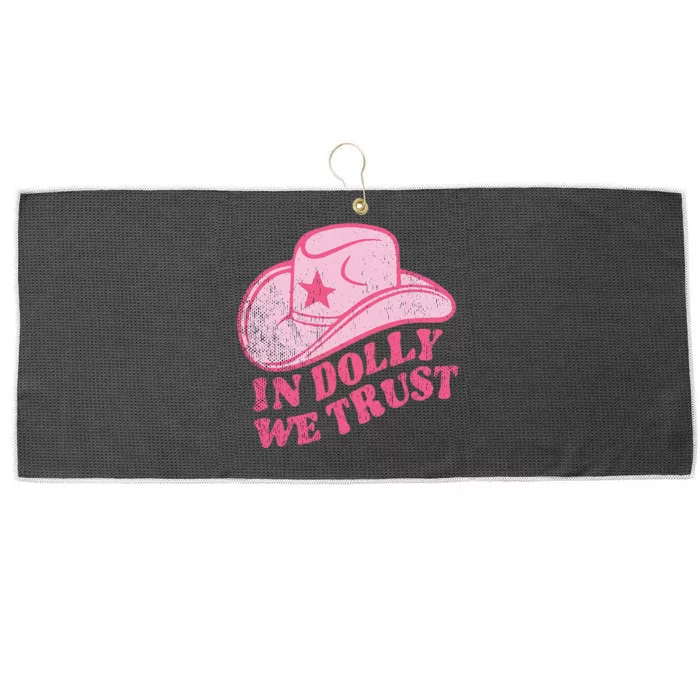 In Dolly We Trust Pink Hat Retro Outfit Dolly Large Microfiber Waffle Golf Towel