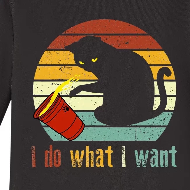 I Do What I Want Cat Coffee Black Cat Red Cup Funny Graphic Baby Long Sleeve Bodysuit