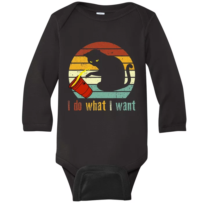 I Do What I Want Cat Coffee Black Cat Red Cup Funny Graphic Baby Long Sleeve Bodysuit