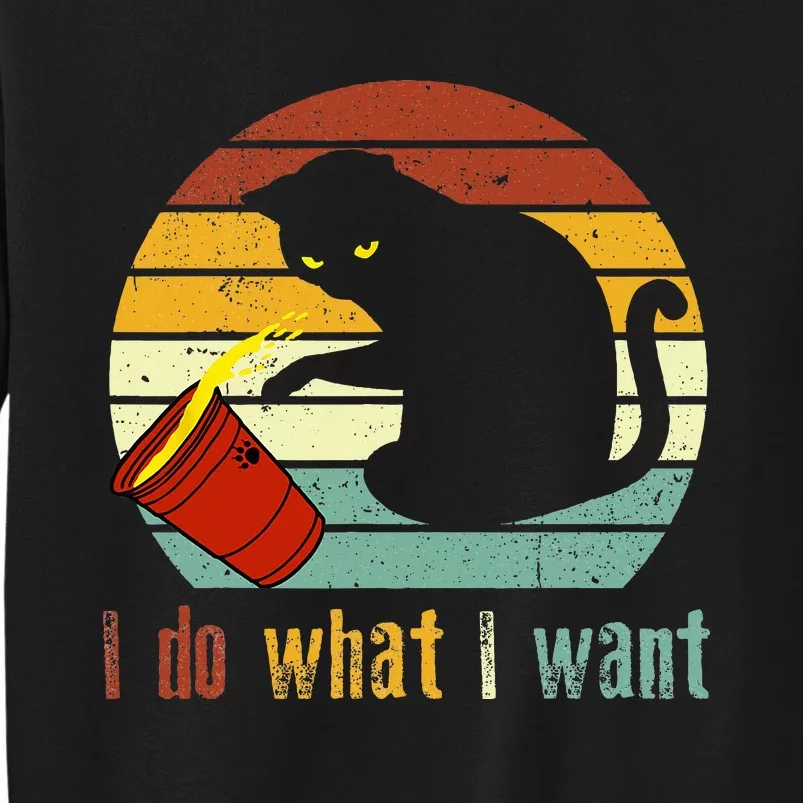 I Do What I Want Cat Coffee Black Cat Red Cup Funny Graphic Tall Sweatshirt