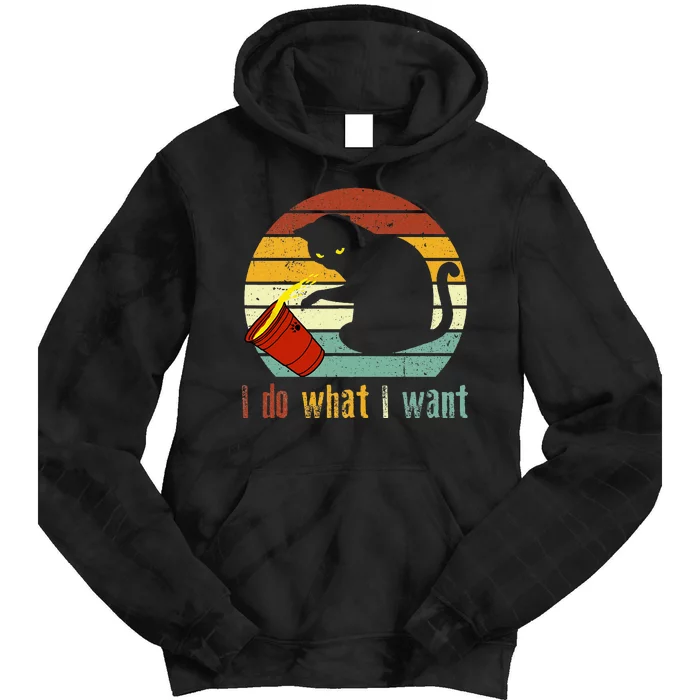 I Do What I Want Cat Coffee Black Cat Red Cup Funny Graphic Tie Dye Hoodie