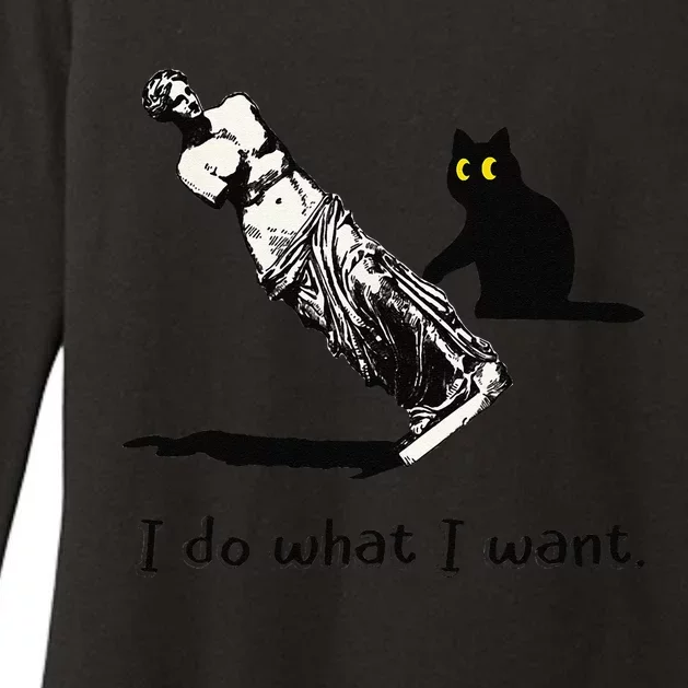 I Do What I Want Black Cat Pushes Venus De Milo Funny Cat Womens CVC Long Sleeve Shirt