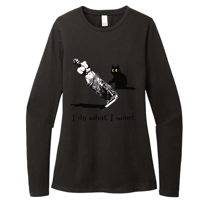 I Do What I Want Black Cat Pushes Venus De Milo Funny Cat Womens CVC Long Sleeve Shirt