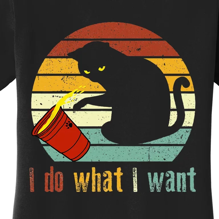 I Do What I Want Cat Coffee Black Cat Red Cup Funny Women's T-Shirt