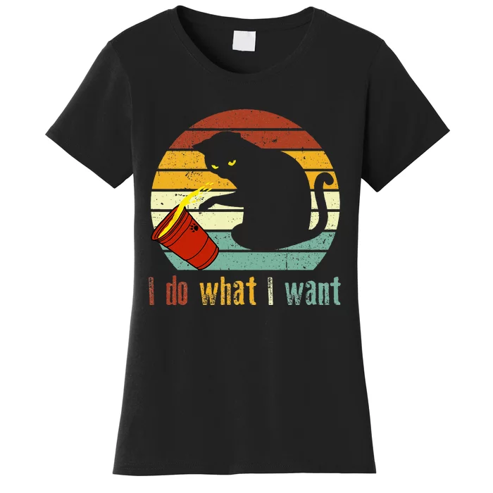 I Do What I Want Cat Coffee Black Cat Red Cup Funny Women's T-Shirt