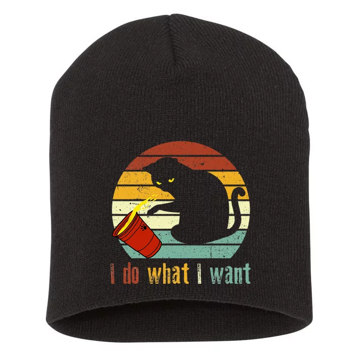 I Do What I Want Cat Coffee Black Cat Red Cup Funny Short Acrylic Beanie