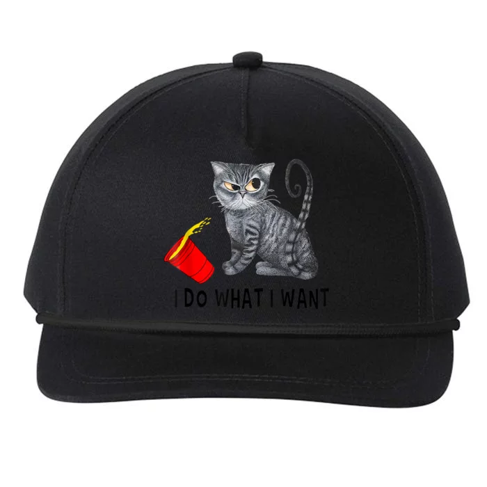 I Do What I Want Cat Coffee Black Cat Red Cup Funny Graphic Snapback Five-Panel Rope Hat