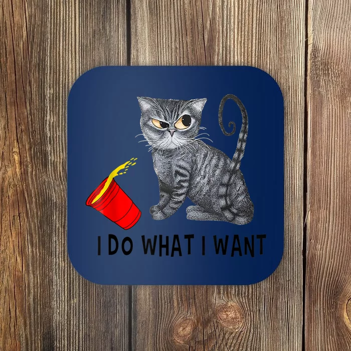 I Do What I Want Cat Coffee Black Cat Red Cup Funny Graphic Coaster