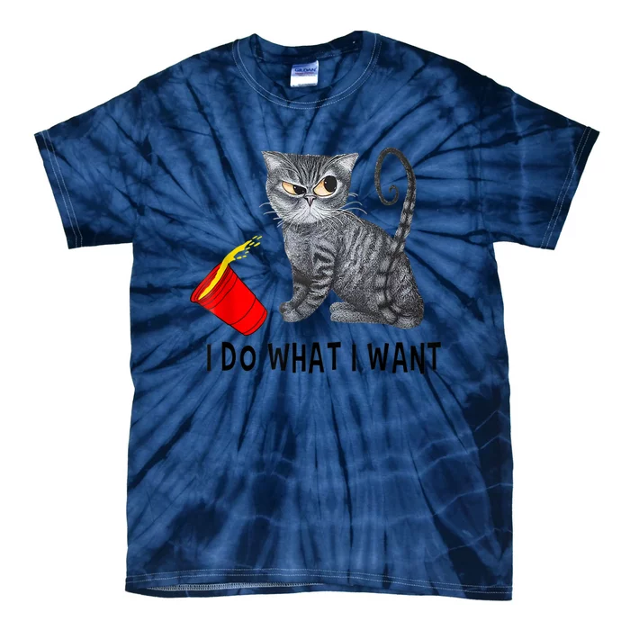 I Do What I Want Cat Coffee Black Cat Red Cup Funny Graphic Tie-Dye T-Shirt