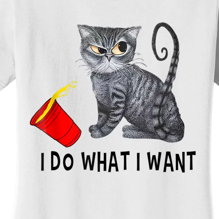 I Do What I Want Cat Coffee Black Cat Red Cup Funny Graphic Women's T-Shirt