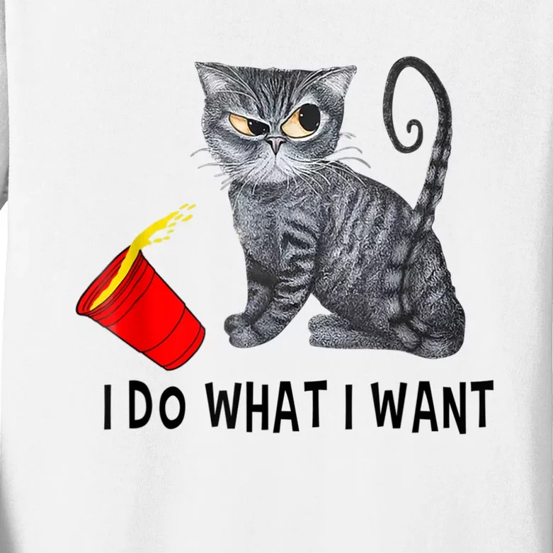 I Do What I Want Cat Coffee Black Cat Red Cup Funny Graphic Kids Long Sleeve Shirt