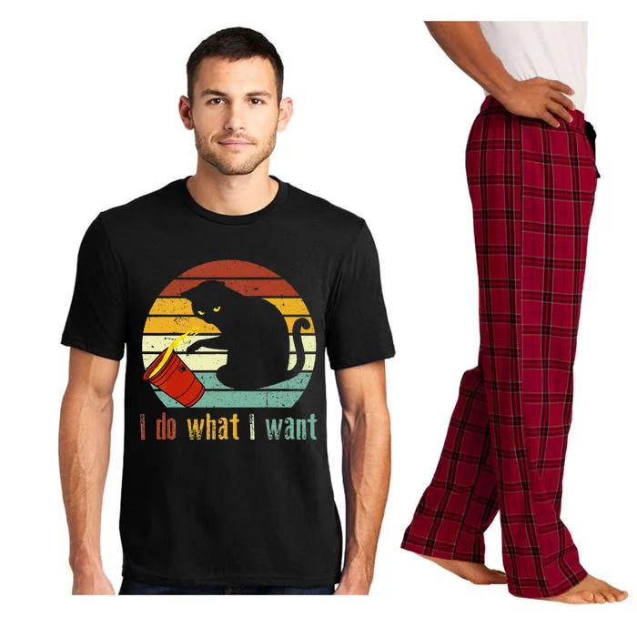 I Do What I Want Cat Coffee Black Cat Red Cup Funny Graphic (2) Pajama Set