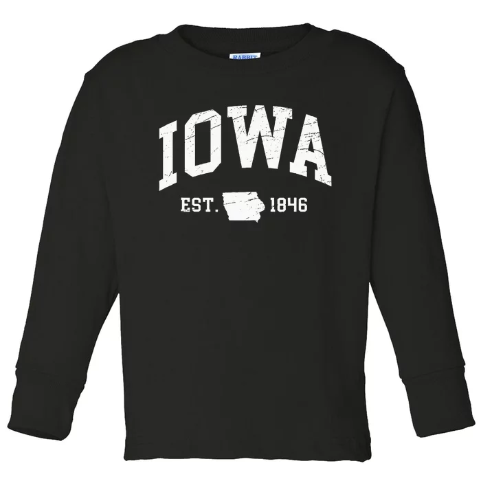 Iowa Est. 1846 Distressed Worn Design Classic Toddler Long Sleeve Shirt