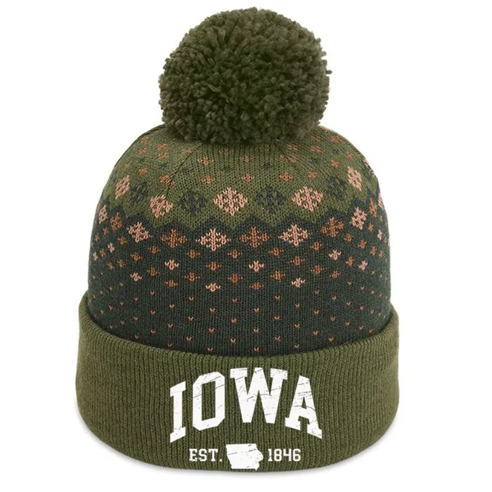 Iowa Est. 1846 Distressed Worn Design Classic The Baniff Cuffed Pom Beanie