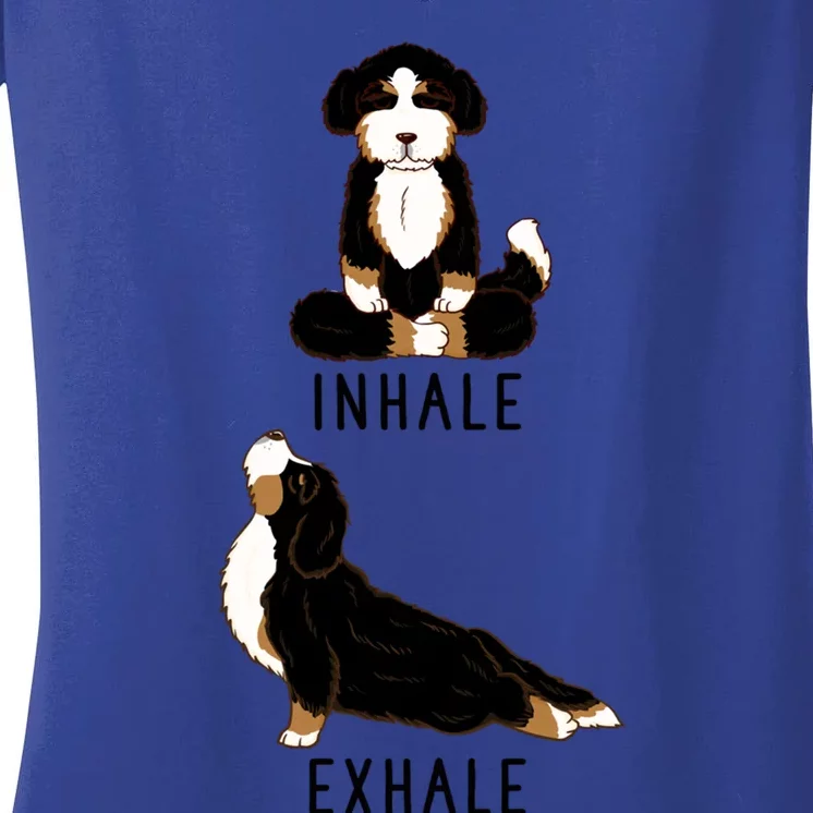 Inhale Exhale Bernedoodle Funny Doodle Dog Yoga Gift Women's V-Neck T-Shirt