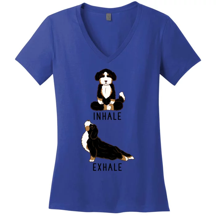 Inhale Exhale Bernedoodle Funny Doodle Dog Yoga Gift Women's V-Neck T-Shirt