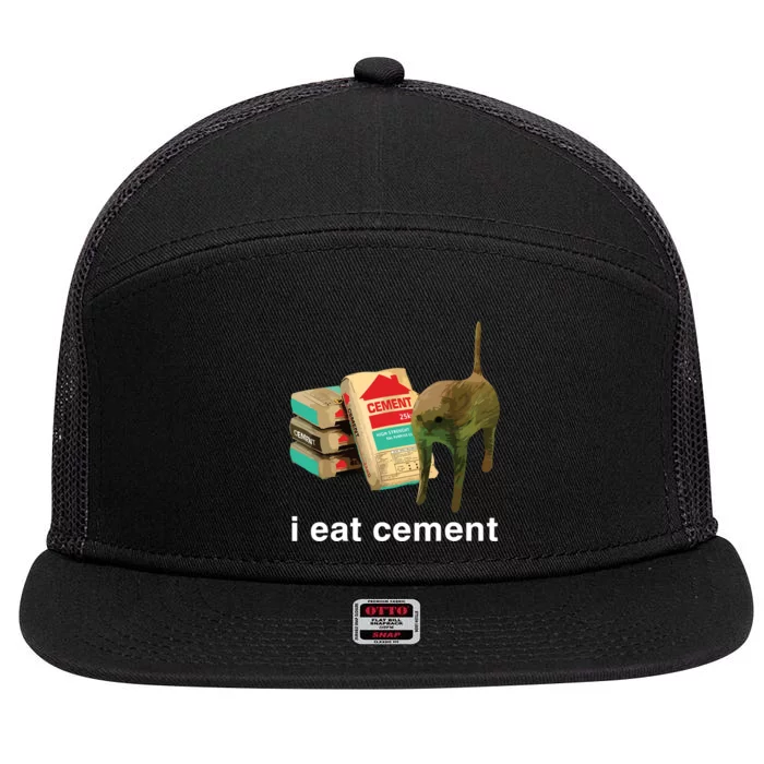 I Eat Cement Cursed Cat Funny Oddly Specific Dank Meme 7 Panel Mesh Trucker Snapback Hat