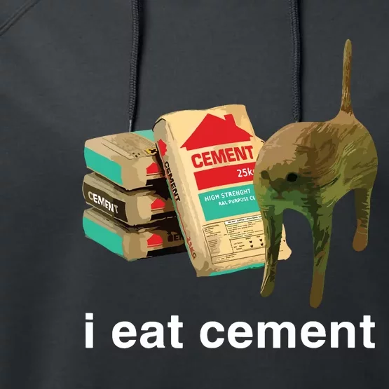 I Eat Cement Cursed Cat Funny Oddly Specific Dank Meme Performance Fleece Hoodie