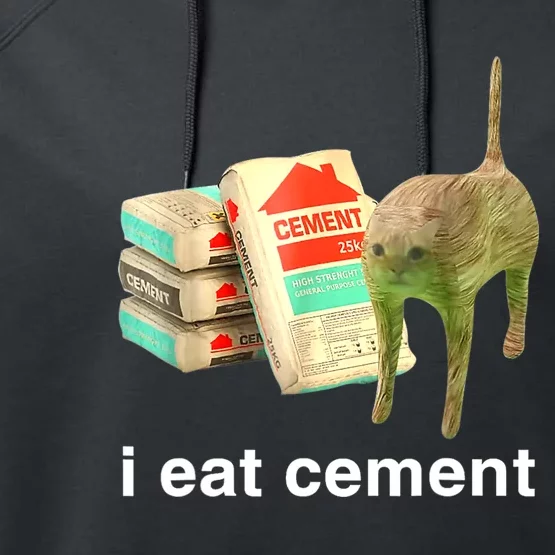 I Eat Cement Cursed Cat Funny Oddly Specific Dank Meme Performance Fleece Hoodie