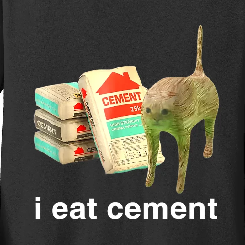 I Eat Cement Cursed Cat Funny Oddly Specific Dank Meme Kids Long Sleeve Shirt