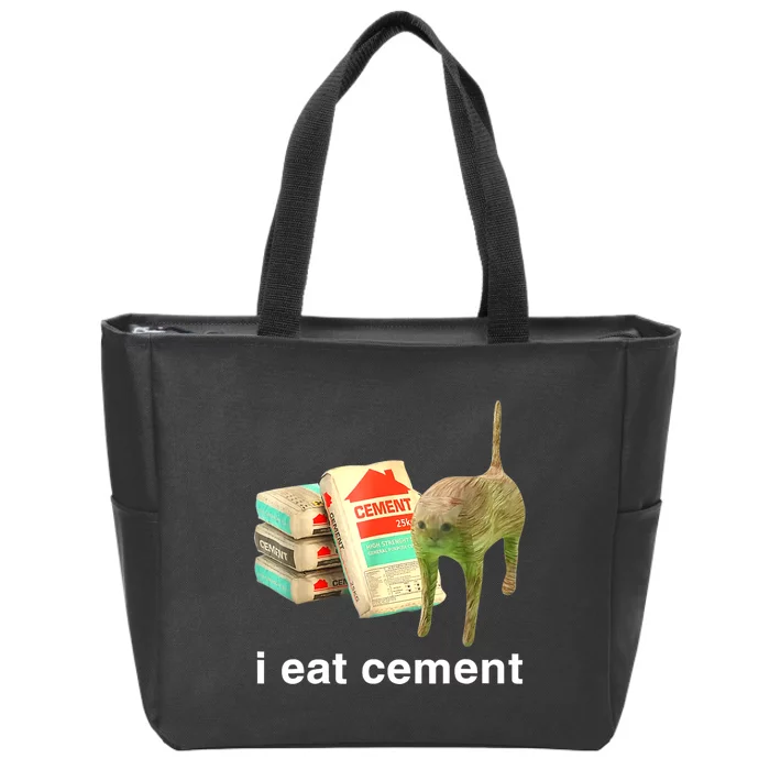 I Eat Cement Cursed Cat Funny Oddly Specific Dank Meme Zip Tote Bag