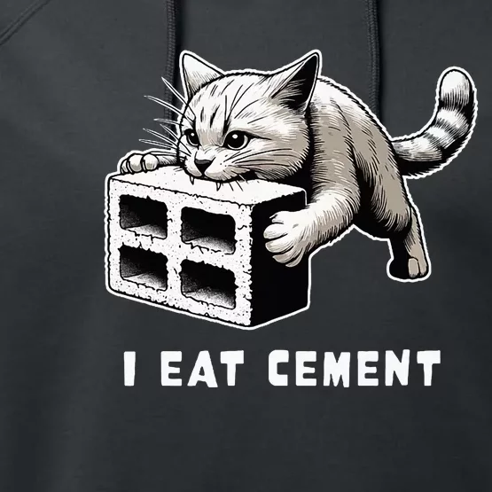 I Eat Cement Cursed Cat Funny Weird Meme Performance Fleece Hoodie