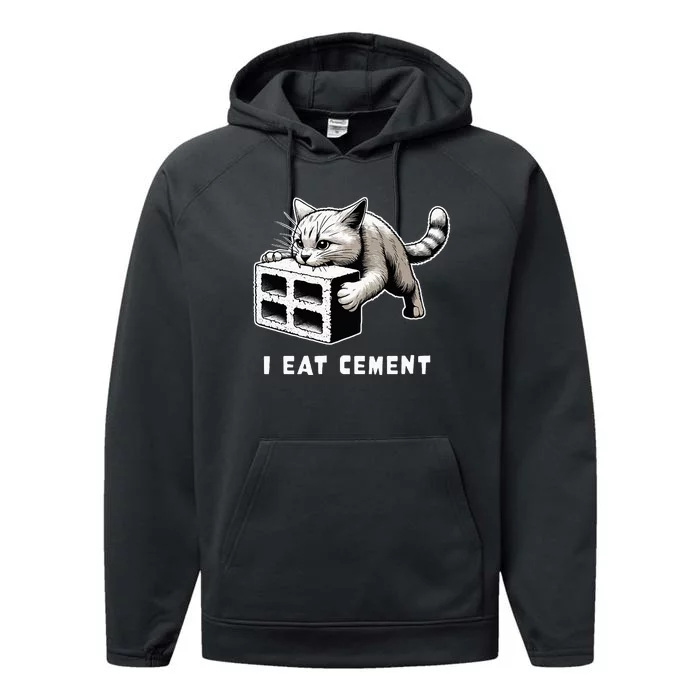 I Eat Cement Cursed Cat Funny Weird Meme Performance Fleece Hoodie