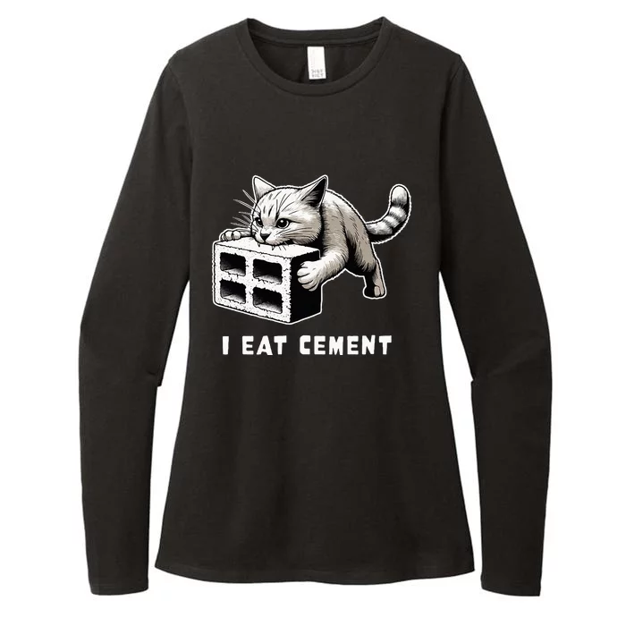 I Eat Cement Cursed Cat Funny Weird Meme Womens CVC Long Sleeve Shirt