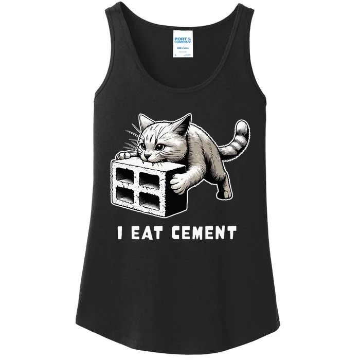 I Eat Cement Cursed Cat Funny Weird Meme Ladies Essential Tank