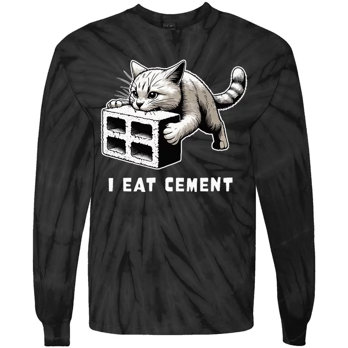 I Eat Cement Cursed Cat Funny Weird Meme Tie-Dye Long Sleeve Shirt