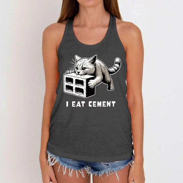 I Eat Cement Cursed Cat Funny Weird Meme Women's Knotted Racerback Tank