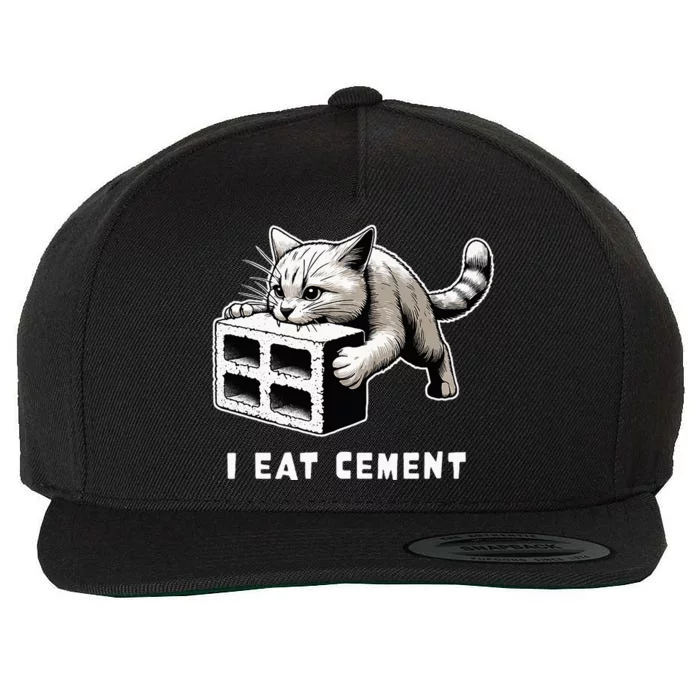 I Eat Cement Cursed Cat Funny Weird Meme Wool Snapback Cap