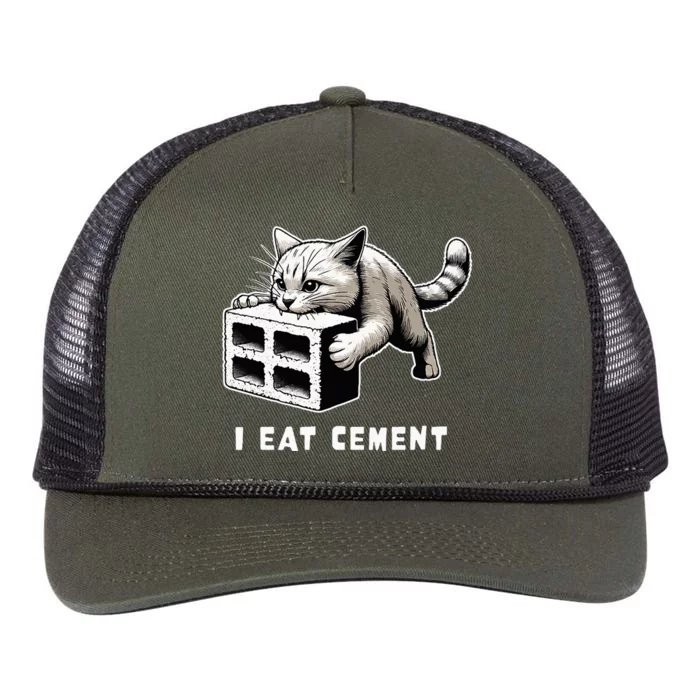 I Eat Cement Cursed Cat Funny Weird Meme Retro Rope Trucker Hat Cap