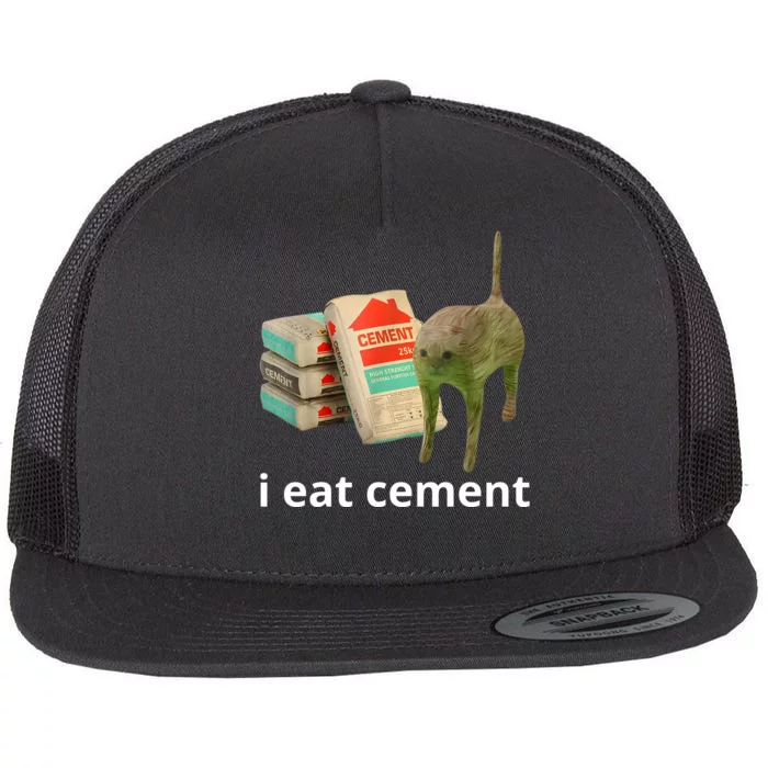 I Eat Cement Cursed Cat Funny Oddly Specific Meme Flat Bill Trucker Hat