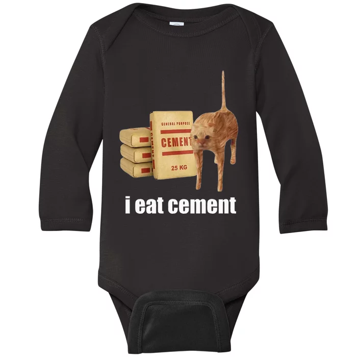 I Eat Cement Cursed Cat Funny Oddly Specific Weird Baby Long Sleeve Bodysuit