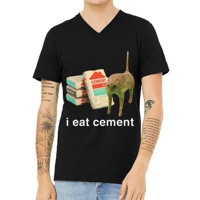 I Eat Cement Cursed Cat Funny Oddly Specific Dank Meme V-Neck T-Shirt