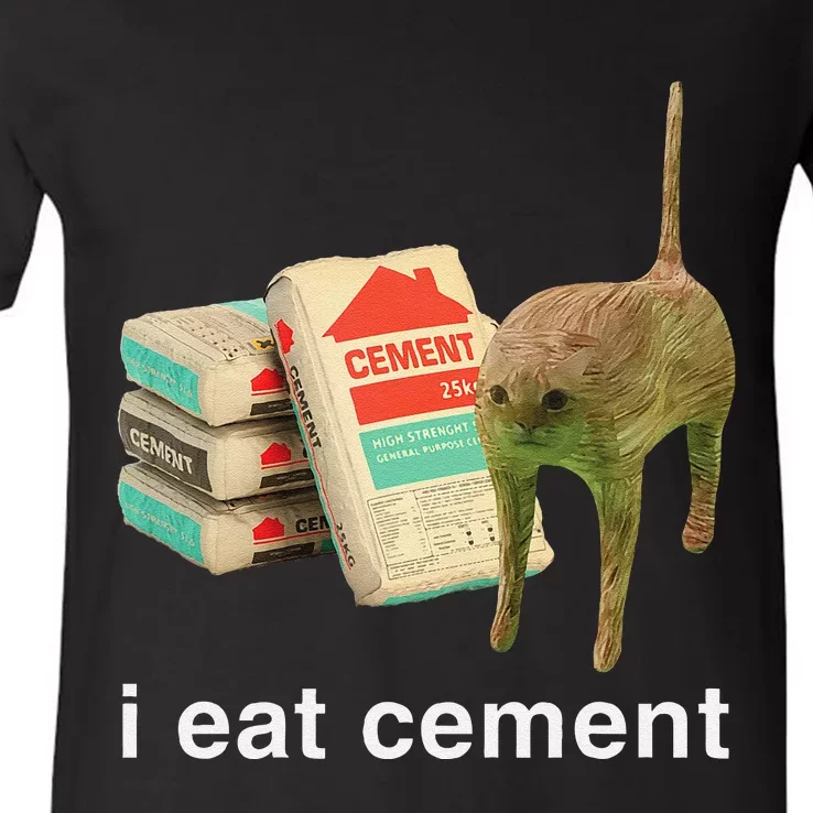 I Eat Cement Cursed Cat Funny Oddly Specific Dank Meme V-Neck T-Shirt