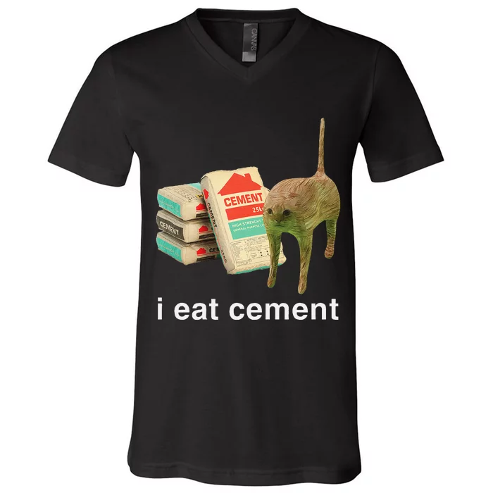 I Eat Cement Cursed Cat Funny Oddly Specific Dank Meme V-Neck T-Shirt